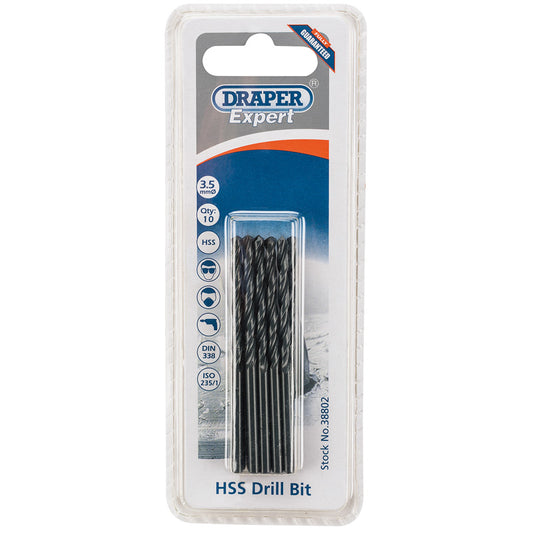 Draper HSS Drill Bit, 3.5mm (Pack of 10) DRA-38802