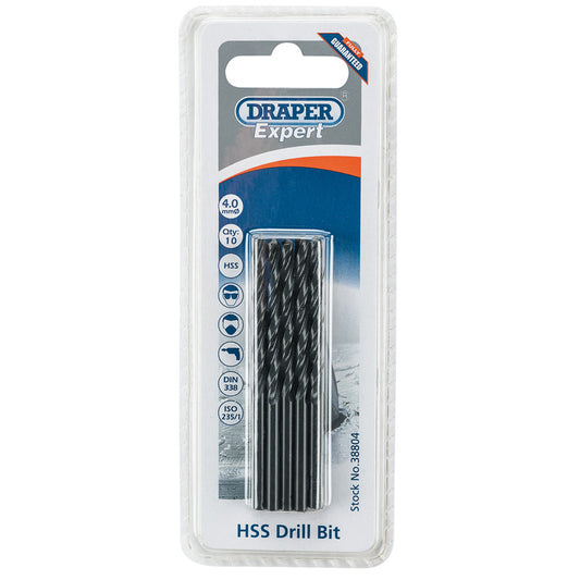 Draper HSS Drill Bit, 4.0mm (Pack of 10) DRA-38804