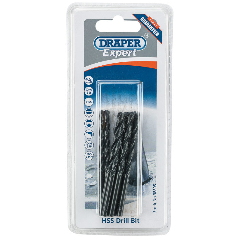 Draper HSS Drill Bit, 4.5mm (Pack of 10) DRA-38805