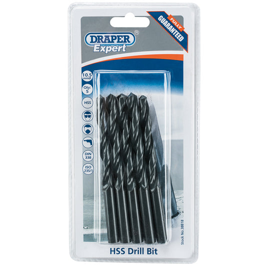 Draper HSS Drill Bit, 10.5mm (Pack of 5) DRA-38818