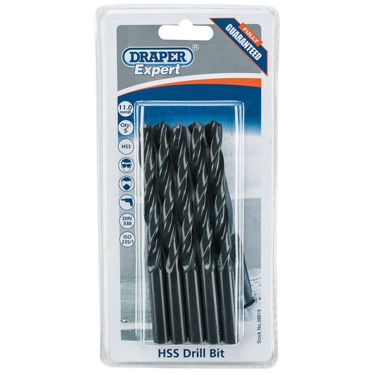 Draper HSS Drill Bit, 11.0mm (Pack of 5) DRA-38819
