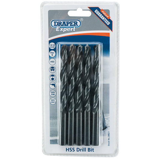 Draper HSS Drill Bit, 12.0mm (Pack of 5) DRA-38821