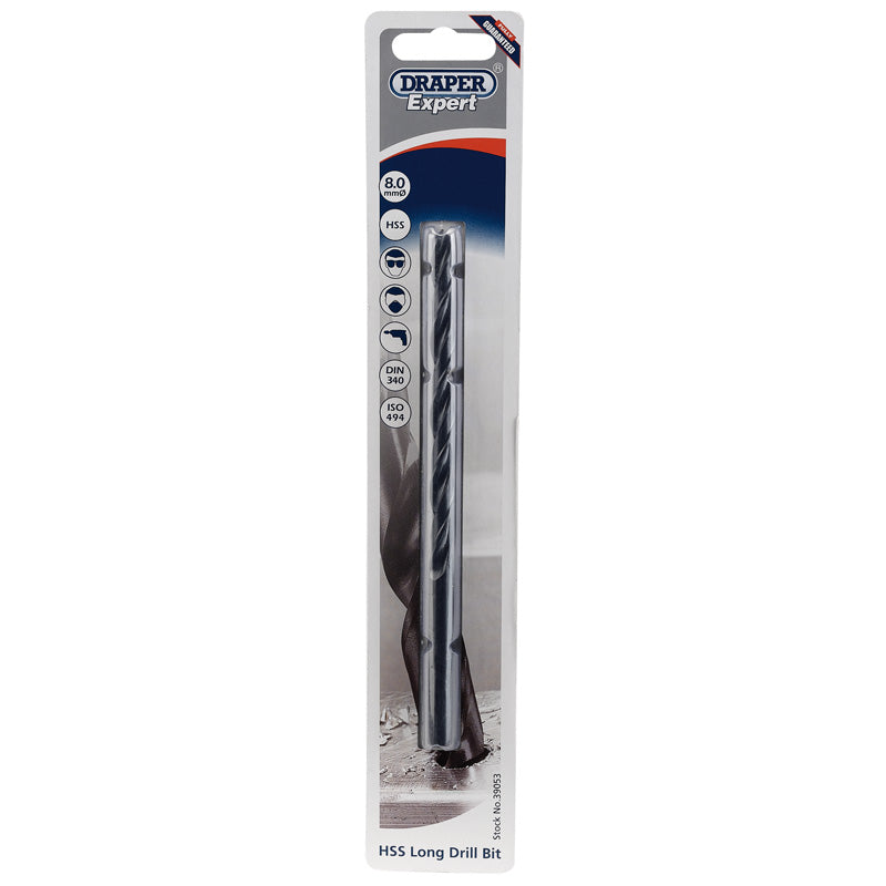 Draper HSS Extra Long Drill Bit, 8.0 x 165mm DRA-39053