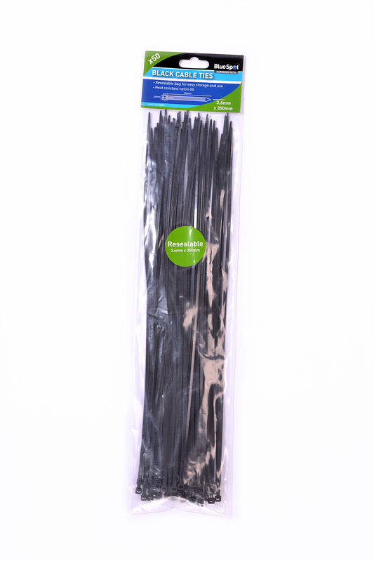 BlueSpot 50 PCE 3.6mm x 350mm Black Cable Ties 40051