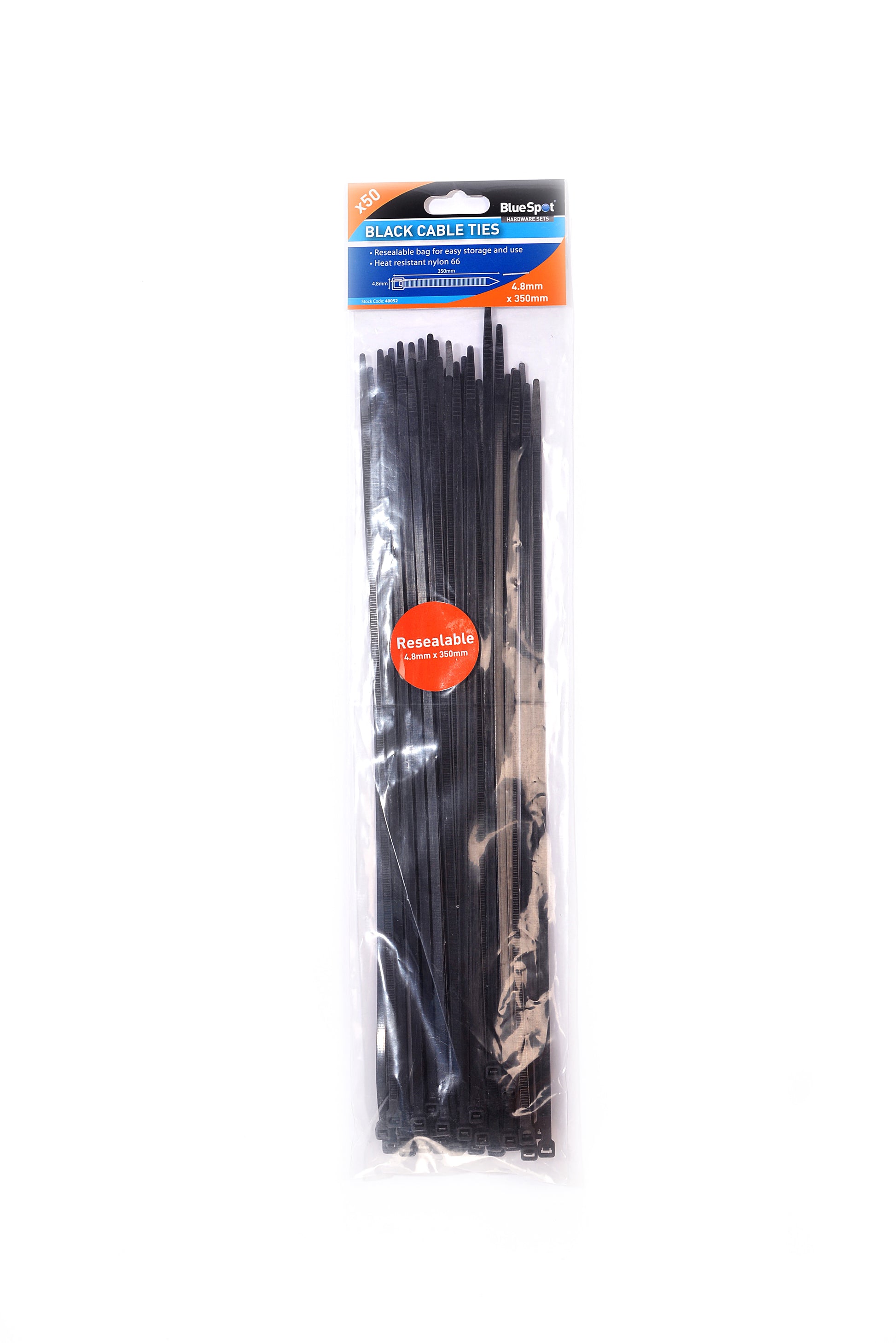 BlueSpot 50 PCE 4.8mm x 350mm Black Cable Ties 40052