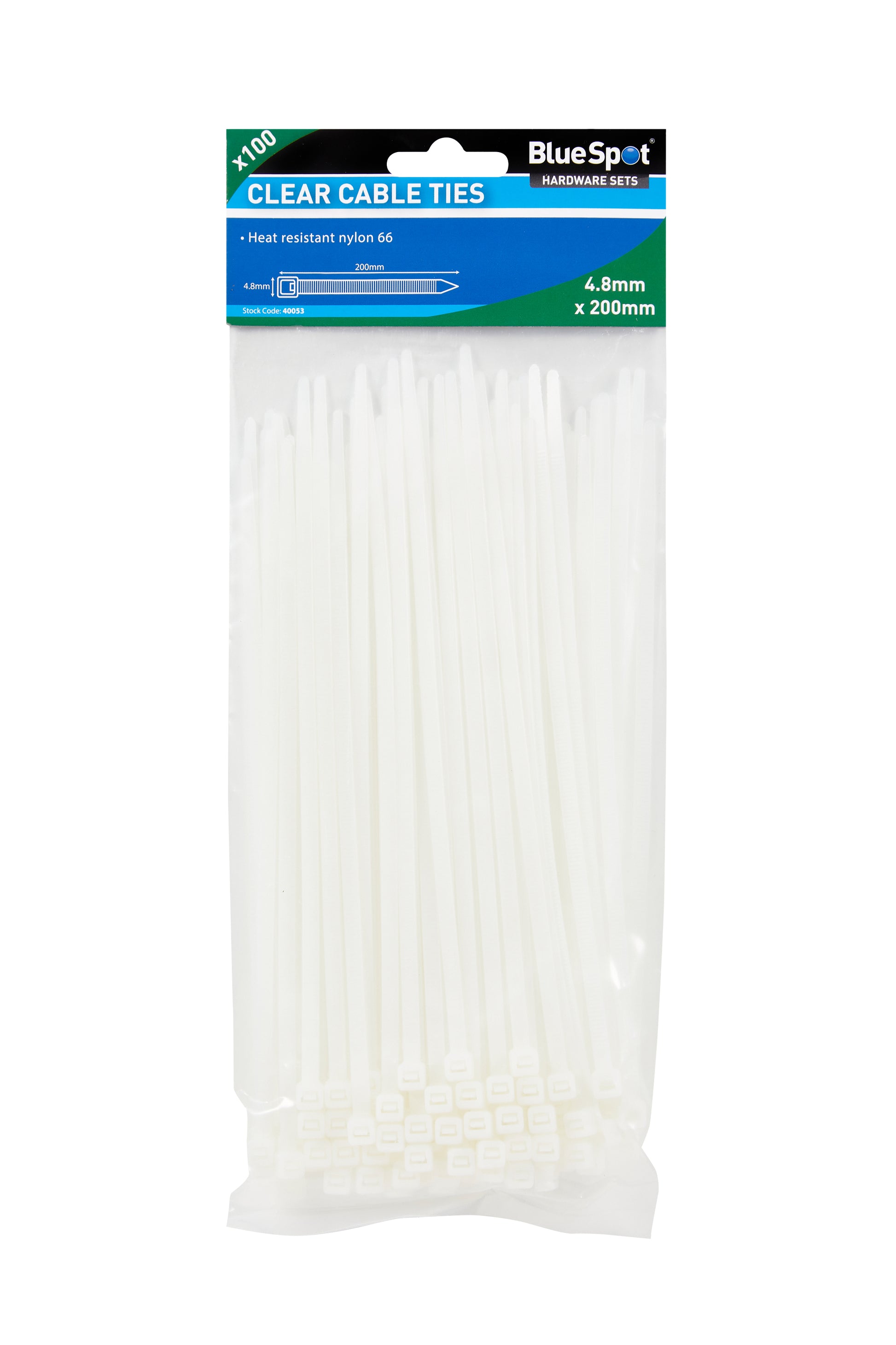 BlueSpot 100 PCE 4.8mm X 200mm White Cable Ties 40053