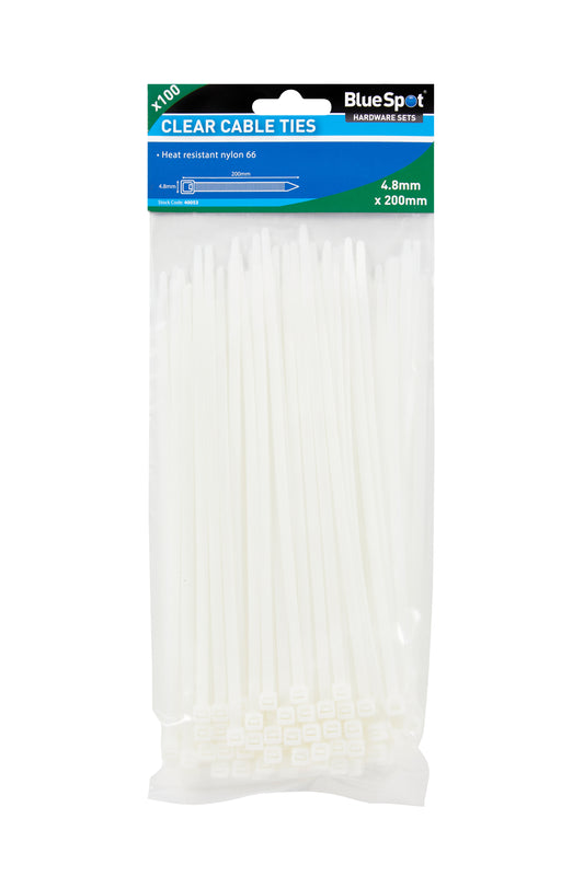 BlueSpot 100 PCE 4.8mm X 200mm White Cable Ties 40053