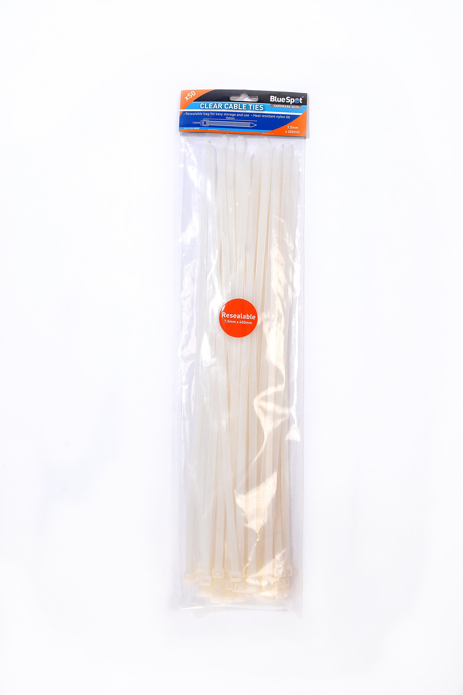 BlueSpot 50 PCE 7.5mm x 450mm White Cable Ties 40058
