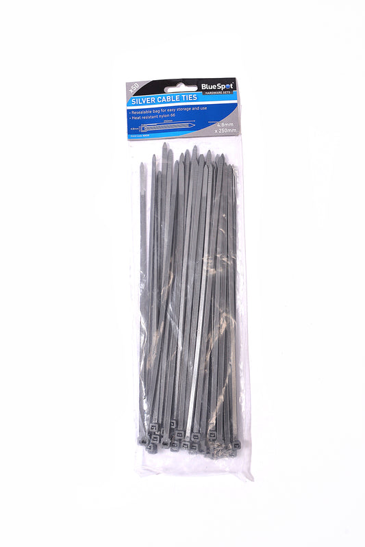 BlueSpot 50 PCE 4.8mm X 250mm Silver Cable Ties 40059