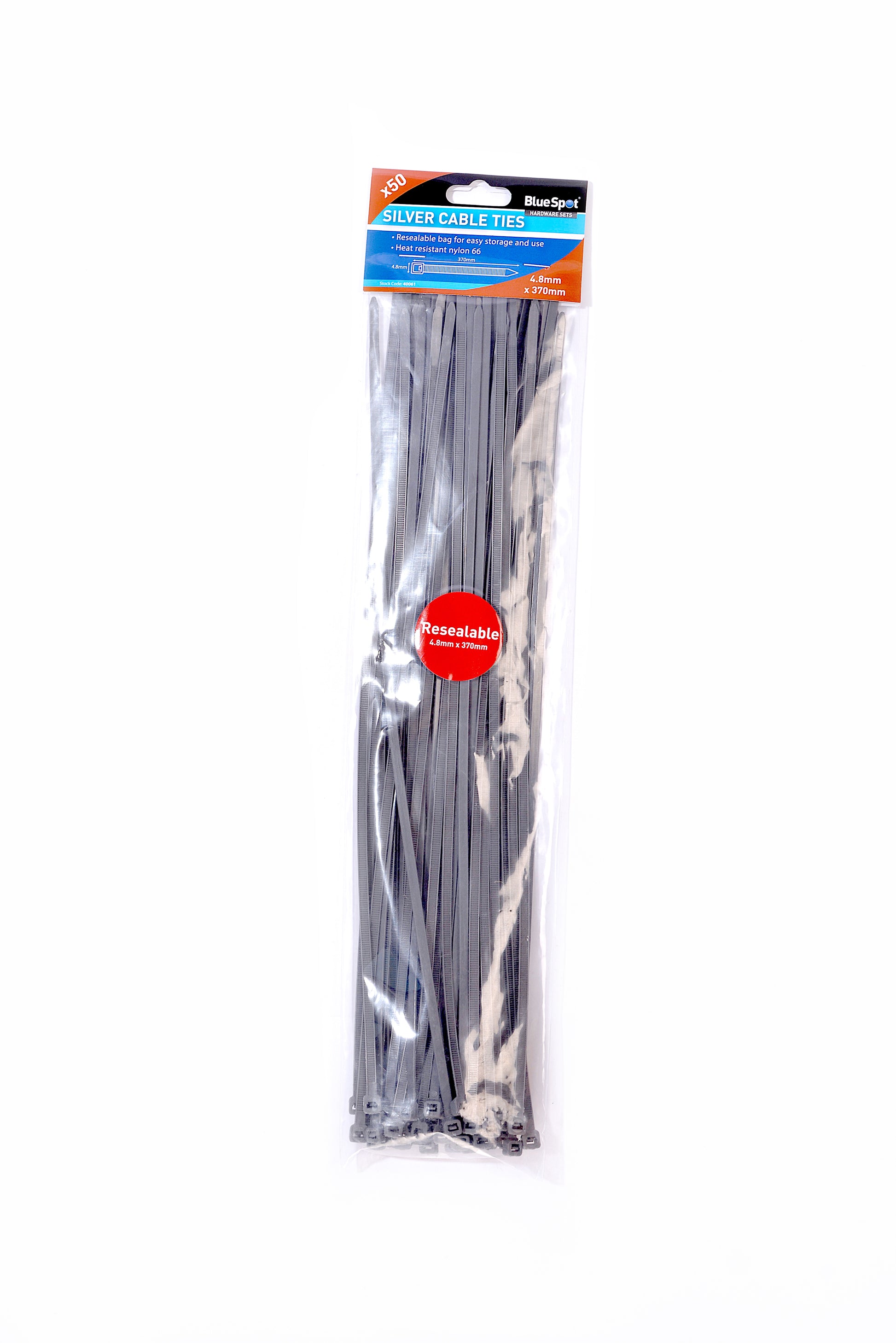 BlueSpot 50 PCE 4.8mm X 370mm Silver Cable Ties 40061