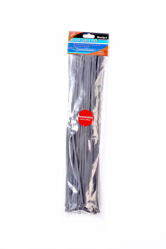 BlueSpot 50 PCE 4.8mm X 370mm Silver Cable Ties 40061