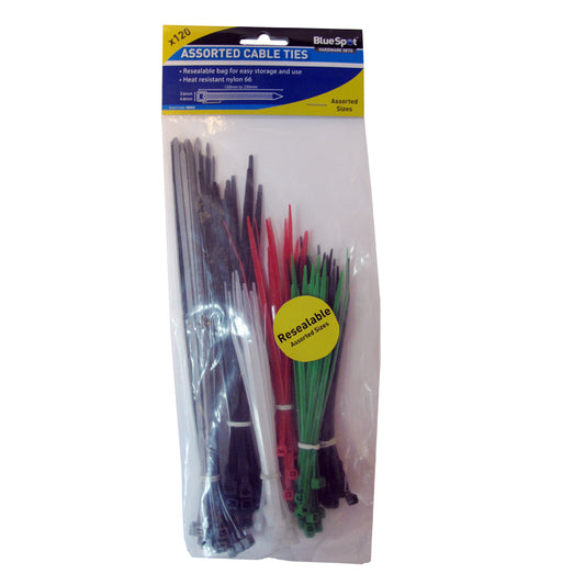 BlueSpot 120 PCE Assorted Mixed Colour Cable Ties 40062
