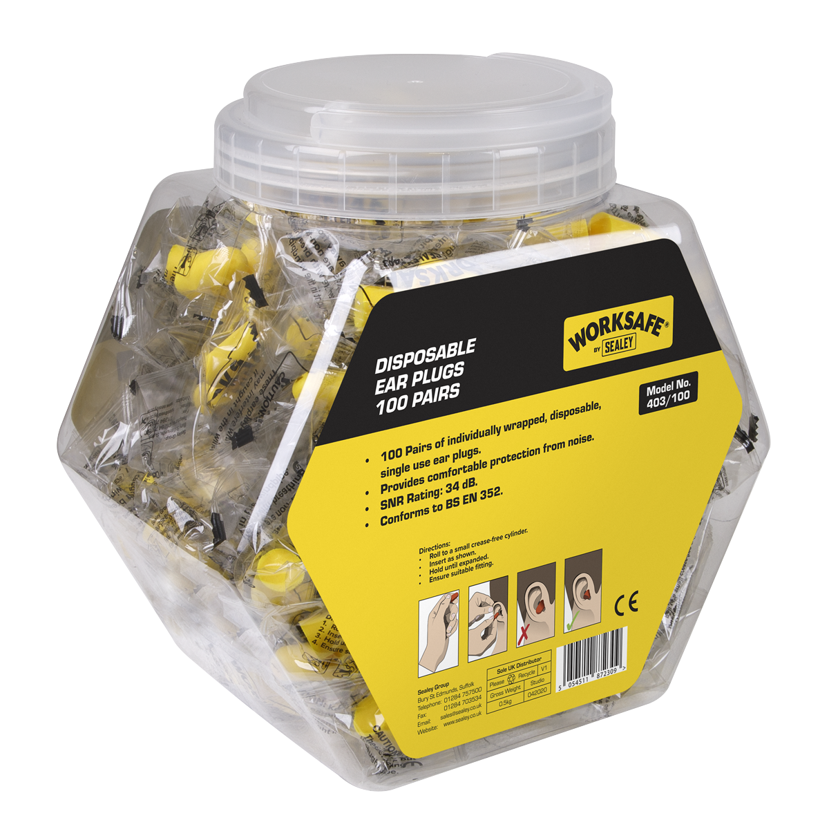 Sealey Disposable Ear Plugs - 100 Pairs 403/100