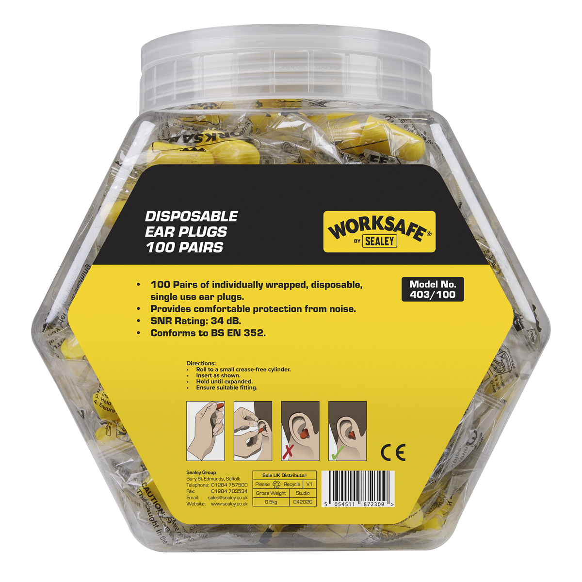 Sealey Disposable Ear Plugs - 100 Pairs 403/100