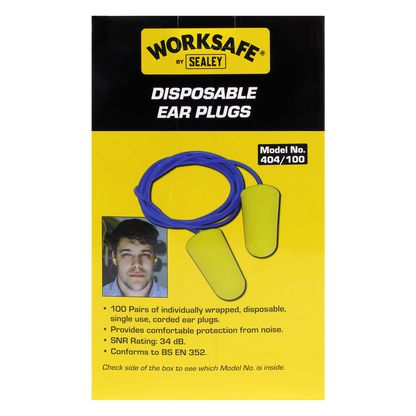 Sealey Disposable Ear Plugs Corded - Pack of 100 Pairs 404/100