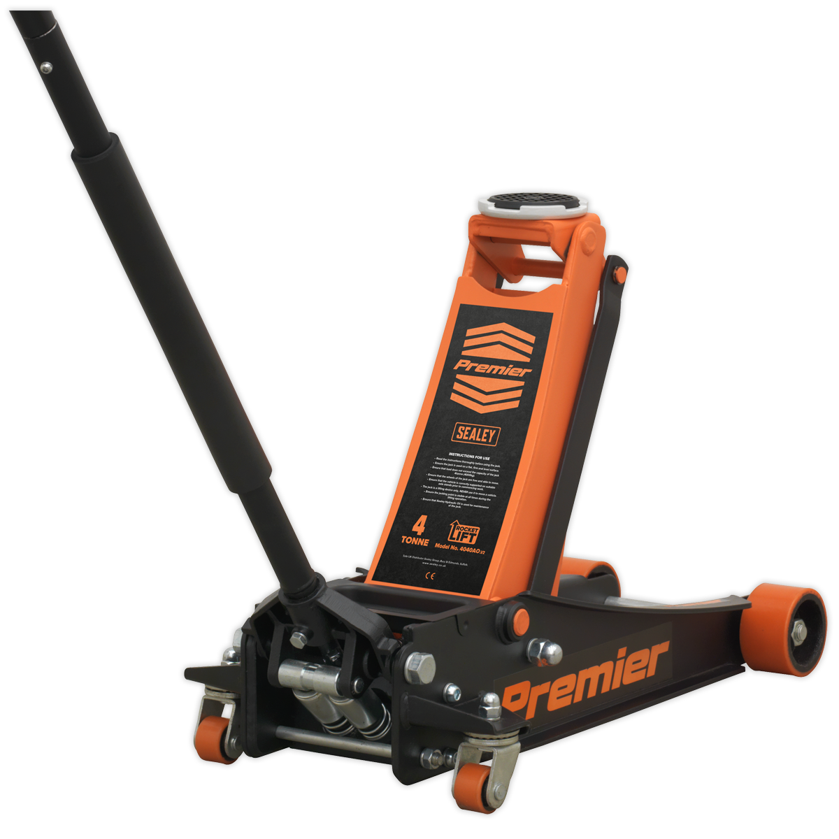 Sealey 4tonne Trolley Jack with Rocket Lift - Orange 4040AO