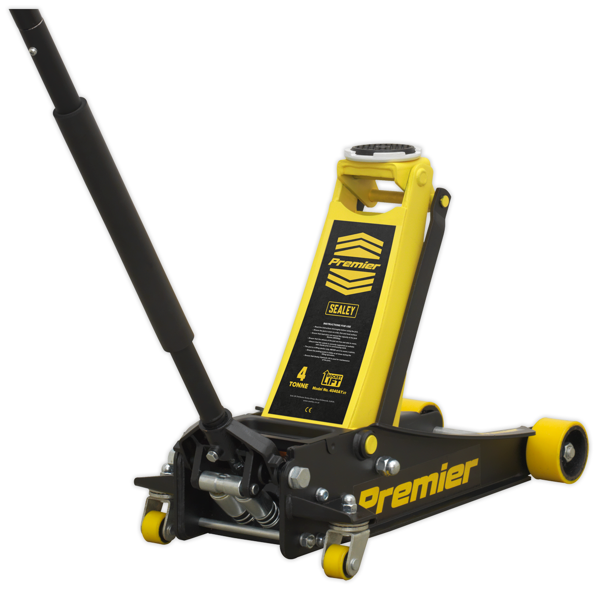 Sealey 4tonne Trolley Jack with Rocket Lift - Yellow 4040AY