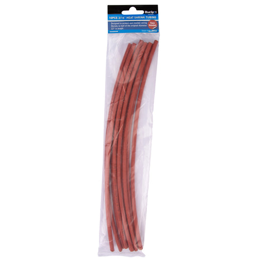 BlueSpot 10 PCE 300mm (12") 3/16" Red Heat Shrink Tubing 40512