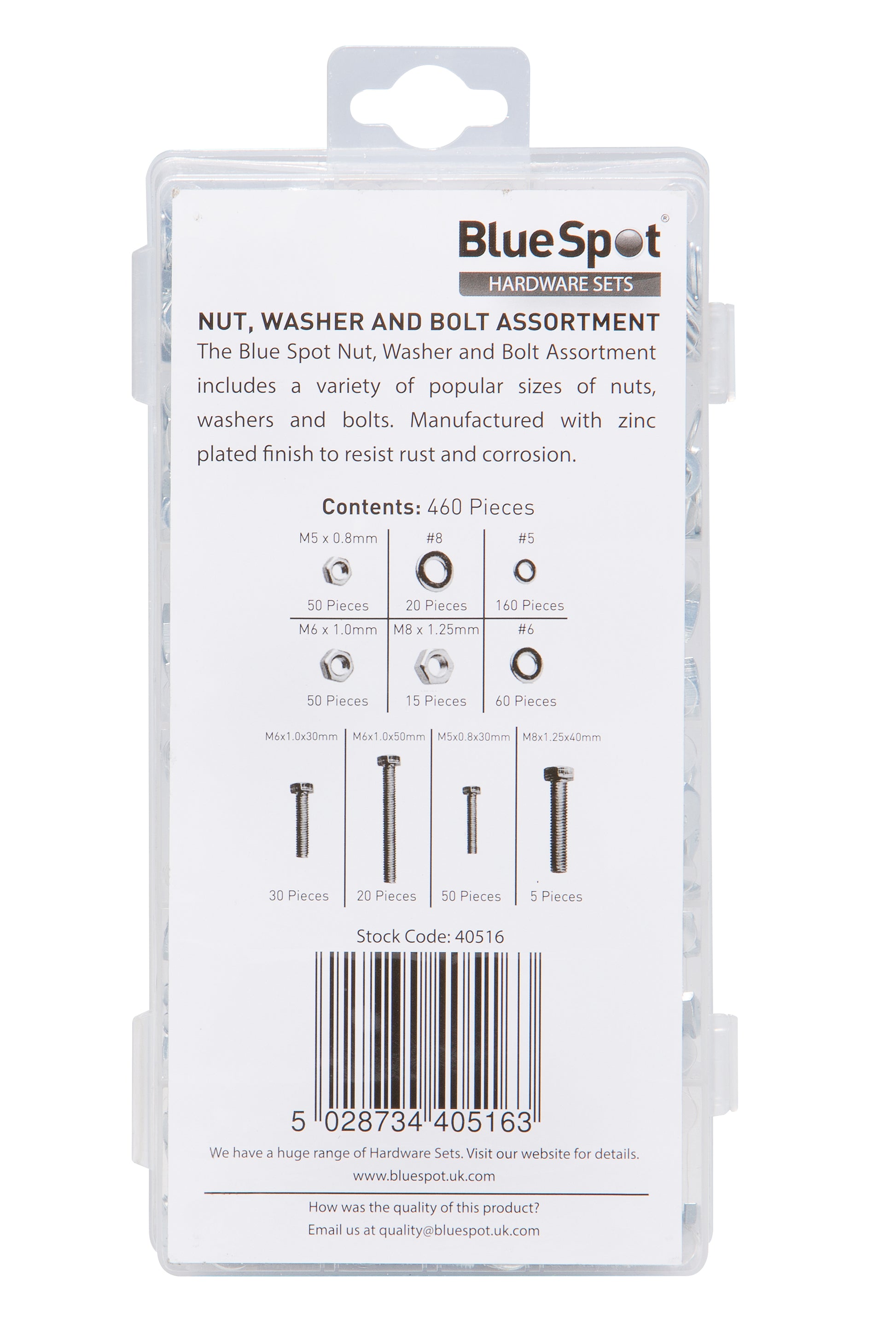 BlueSpot 460 PCE Assorted Nut, Washer And Bolt Set 40516