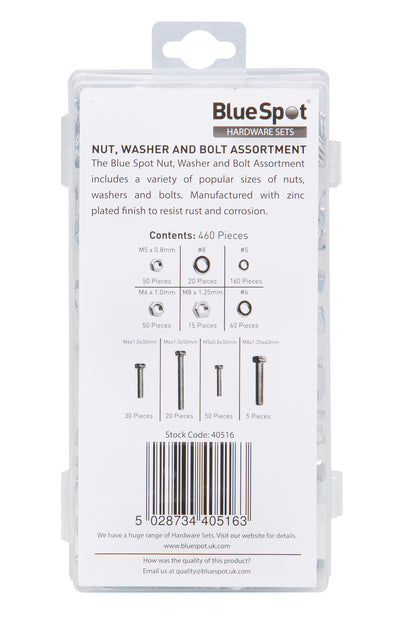 BlueSpot 460 PCE Assorted Nut, Washer And Bolt Set 40516