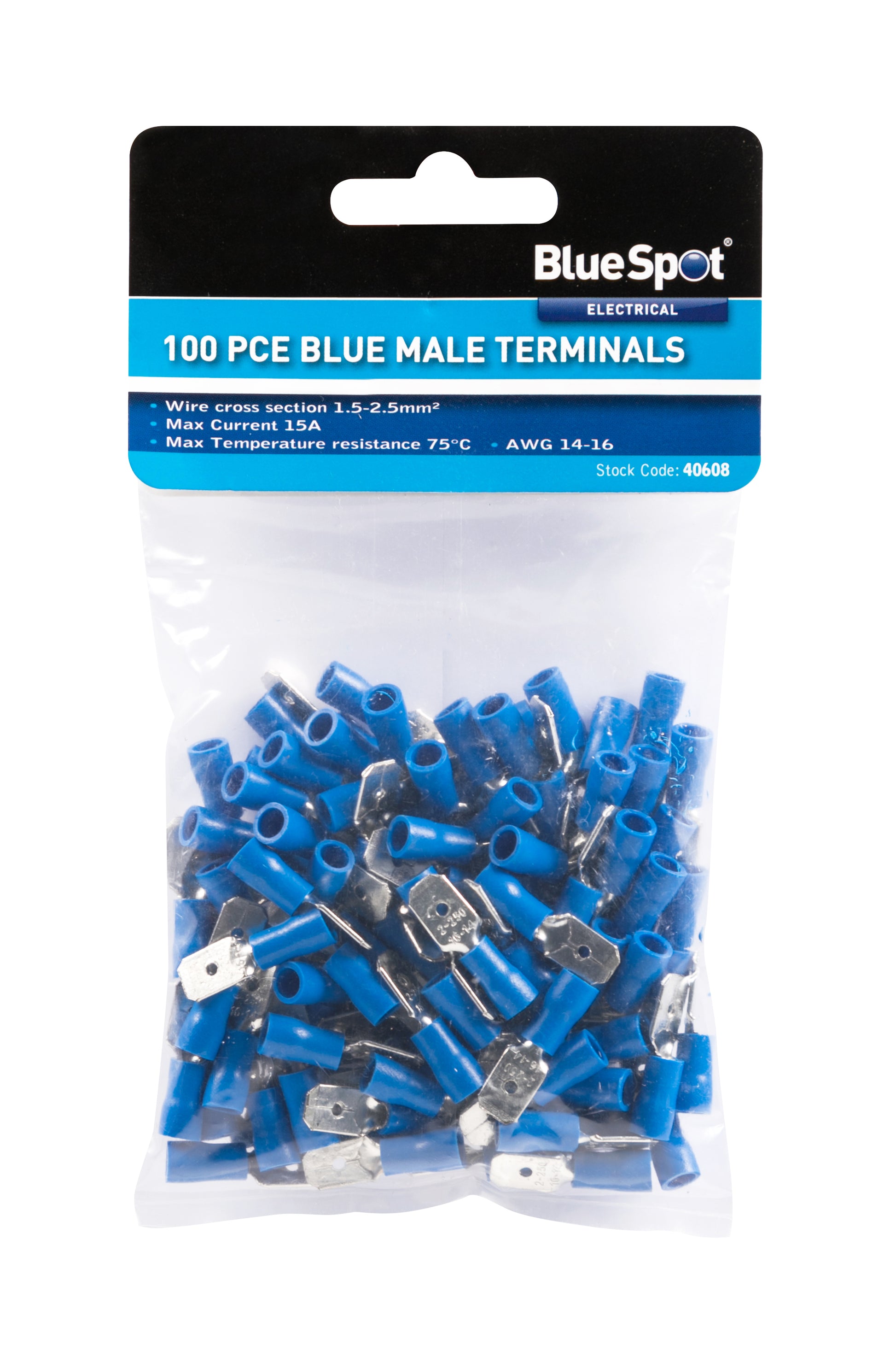 BlueSpot 100 PCE Blue Male Terminals 40608