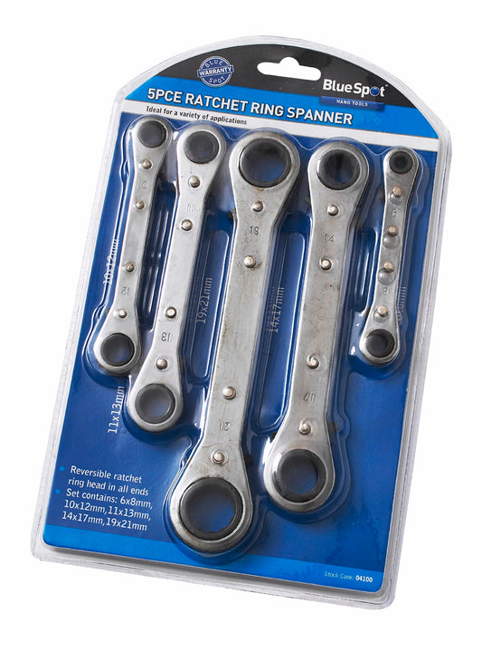BlueSpot 5 PCE Metric Ratchet Ring Spanner Set (6-21mm) 04100