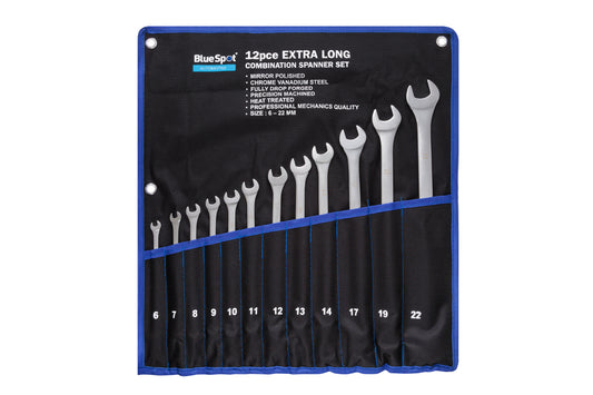 BlueSpot 12 PCE Extra Long Metric Combination Spanner Set (6-22mm) 04124