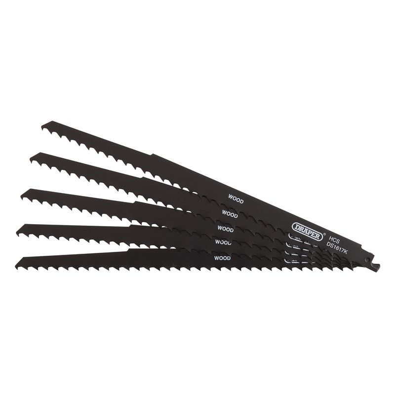 Draper Reciprocating Saw Blades for Pruning & Coarse Wood & Plastic Cutting, 300mm, 3tpi (Pack of 5) DRA-42615