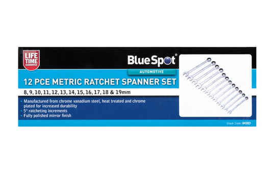 BlueSpot 12 PCE Metric Ratchet Spanner Set (8-19mm) 04303