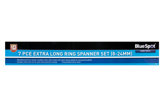 BlueSpot 7 PCE Extra Long Ring Spanner Set (8-24mm) 04305
