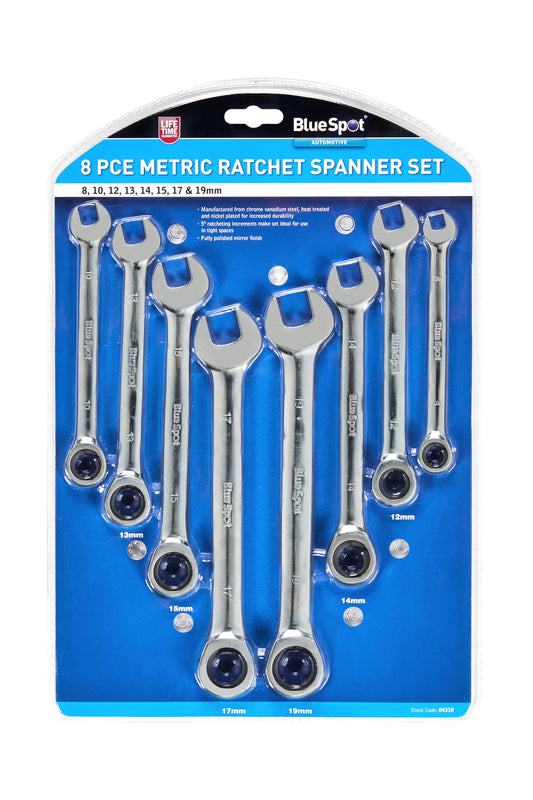 BlueSpot 8 PCE Metric Ratchet Spanner Set (8-19mm) 04310