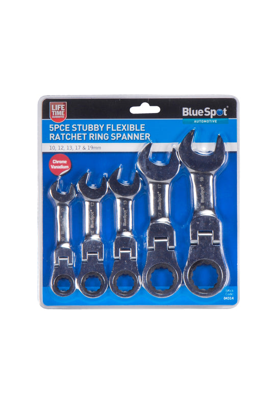 BlueSpot 5 PCE Flexible Stubby Ratchet Spanner Set (10-19mm) 04314