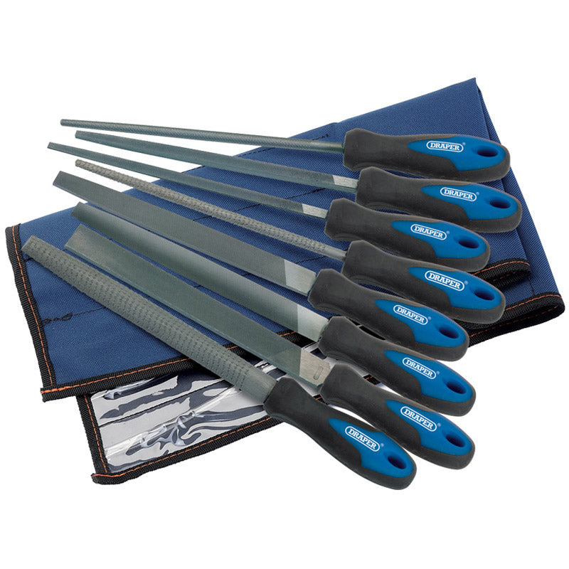 Draper Soft Grip Engineer's File and Rasp Set, 200mm, Blue (8 Piece) DRA-44961
