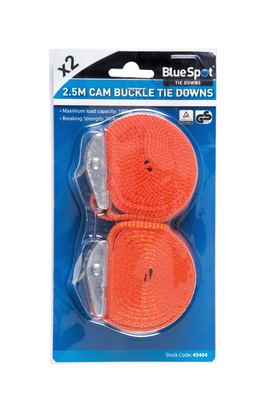 BlueSpot 2 Pack Cam Buckle Tie Downs (25mm x 2.5m/8ft) 45404