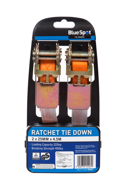 BlueSpot 2 Pack Ratchet Tie Down (25mm x 4.5m/15ft) 45407