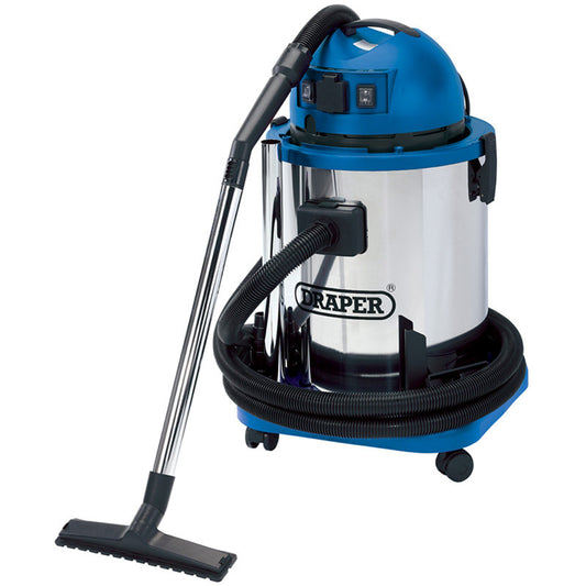 Draper Wet & Dry Vacuum Cleaner with Stainless Steel Tank, 50L, 1400W & 230V Power Tool Socket DRA-48499