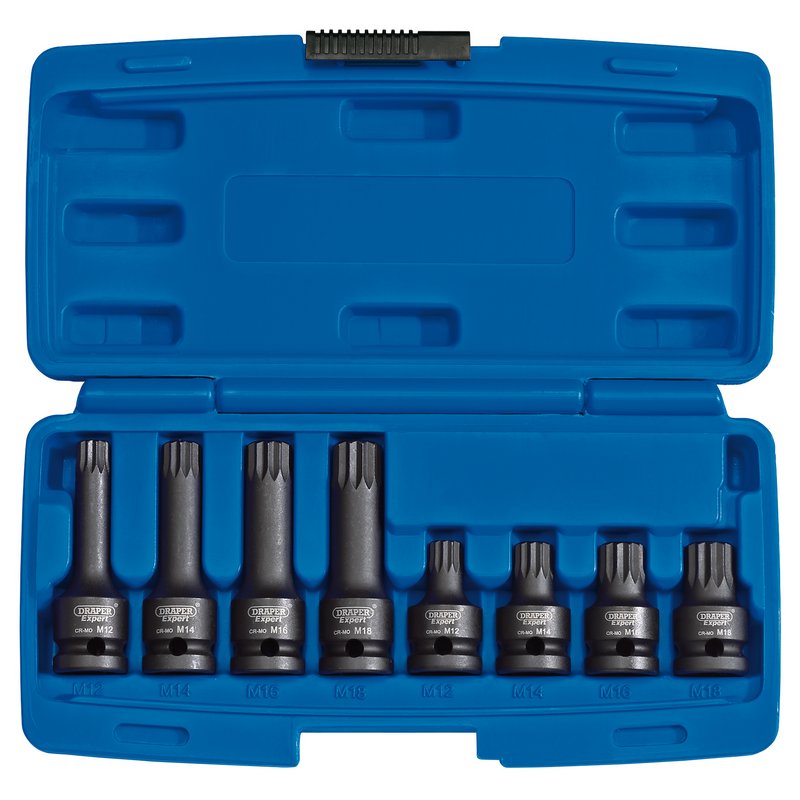 Draper Tamper Proof Impact Spline Set, 1/2" Sq. Dr. (8 Piece) DRA-49460