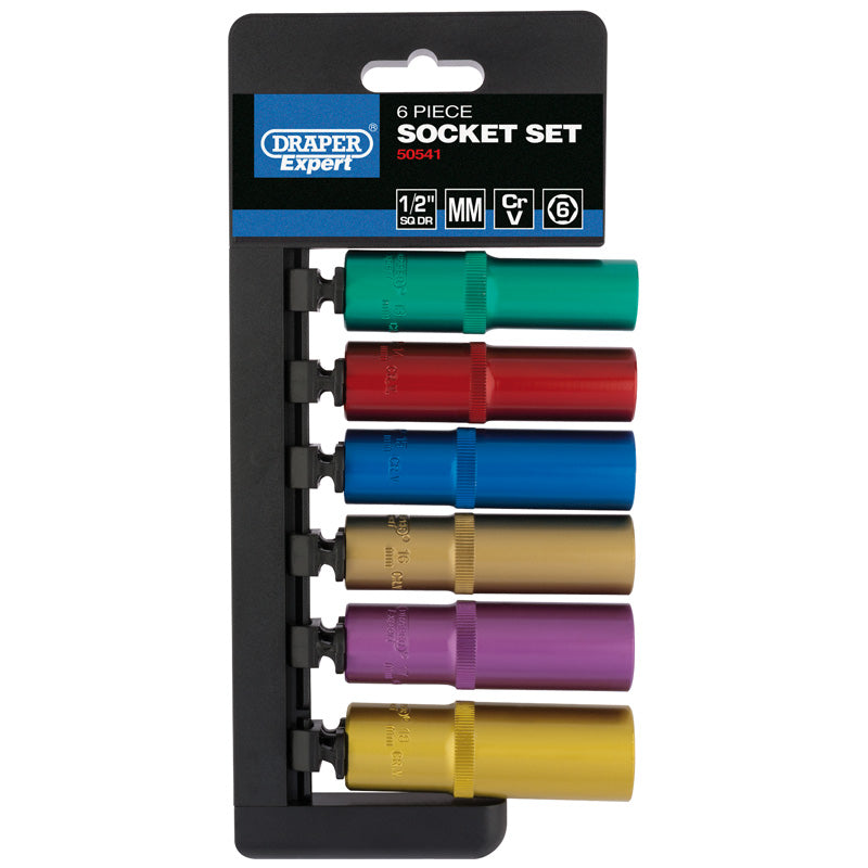 Draper Metric Coloured Deep Socket Set, 1/2" Sq. Dr. (6 Piece) DRA-50541