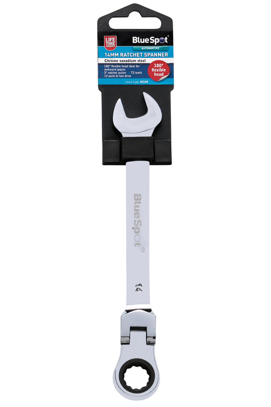 BlueSpot 14mm Chrome Vanadium Ratchet Spanner Flexible Head (180°) 05109