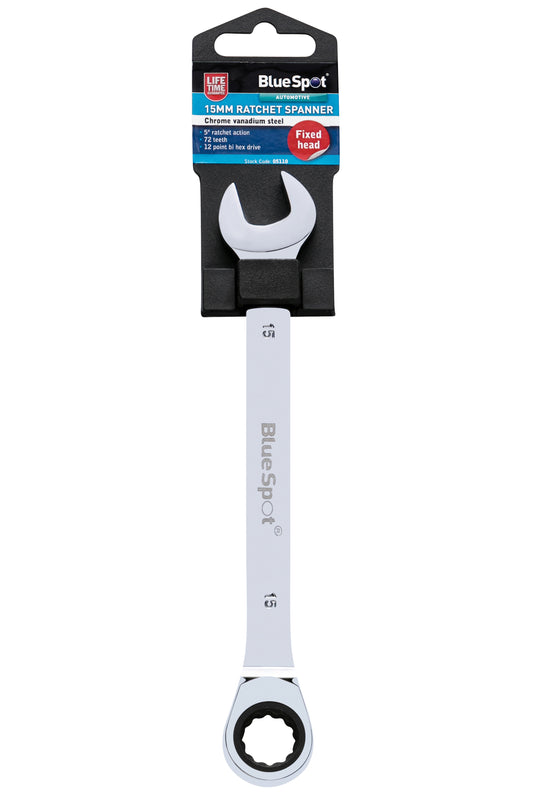 BlueSpot 15mm Chrome Vanadium Ratchet Spanner Fixed Head 05110