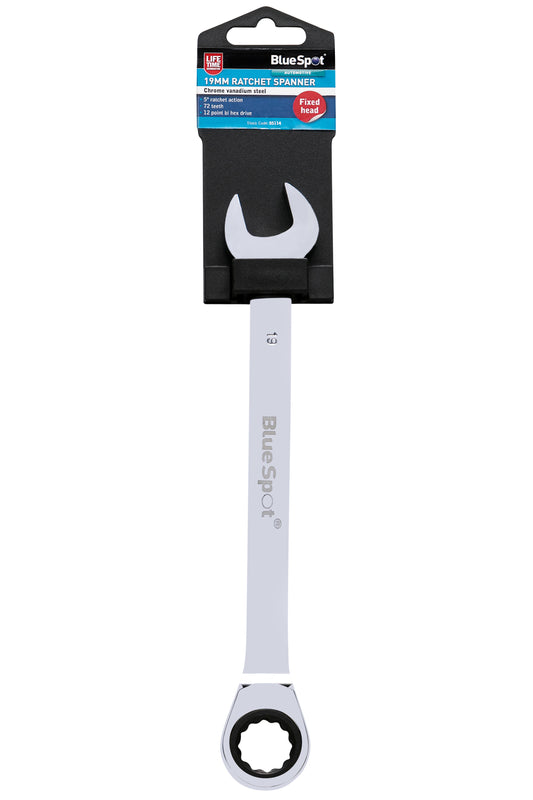 BlueSpot 19mm Chrome Vanadium Ratchet Spanner Fixed Head 05114