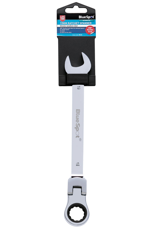 BlueSpot 19mm Chrome Vanadium Ratchet Spanner Flexible Head (180°) 05115