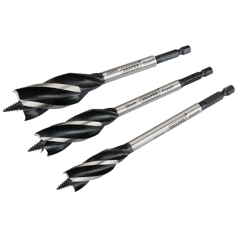 Draper 4 Fluted Auger Bit Set, 165mm (3 Piece) DRA-54634