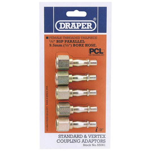Draper 1/4" Female Thread PCL Coupling Screw Adaptor (Pack of 5) DRA-55061
