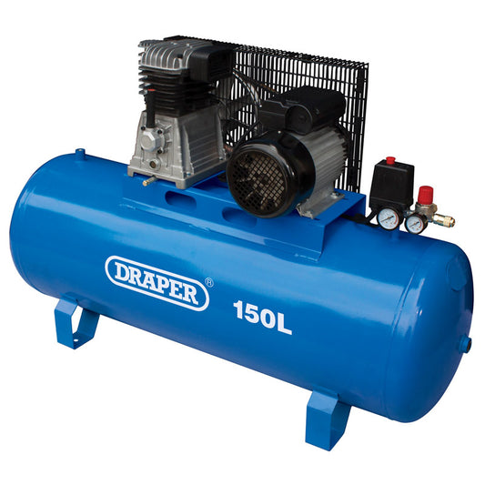 Draper Stationary Belt-Driven Air Compressor, 150L, 2.2kW DRA-55304