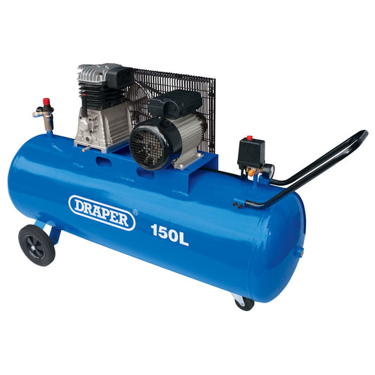 Draper Wheeled Belt-Driven Air Compressor, 150L, 2.2kW DRA-55305