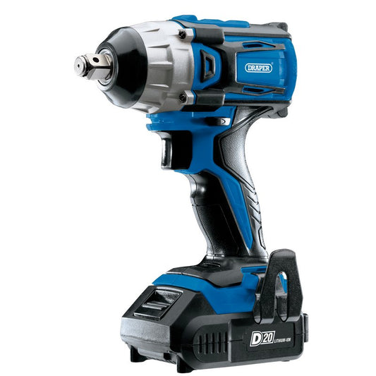Draper D20 20V Brushless 1/2" Impact Wrench, 250Nm, 2 x 2.0Ah Batteries, 1 x Charger DRA-55343
