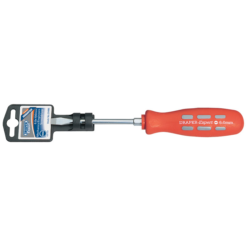 Draper Plain Slot Flared Tip Mechanic's Screwdriver, 6 x 100mm DRA-55486