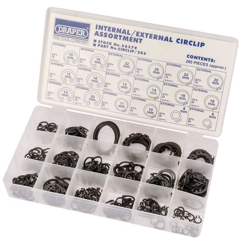 Draper Internal and External Circlip Assortment (285 Piece) DRA-56379