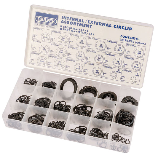 Draper Internal and External Circlip Assortment (285 Piece) DRA-56379